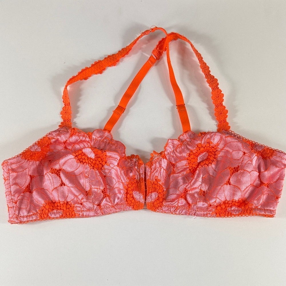 Savage X Fenty Perfect Poppies Lace Bralette in Pink and Orange